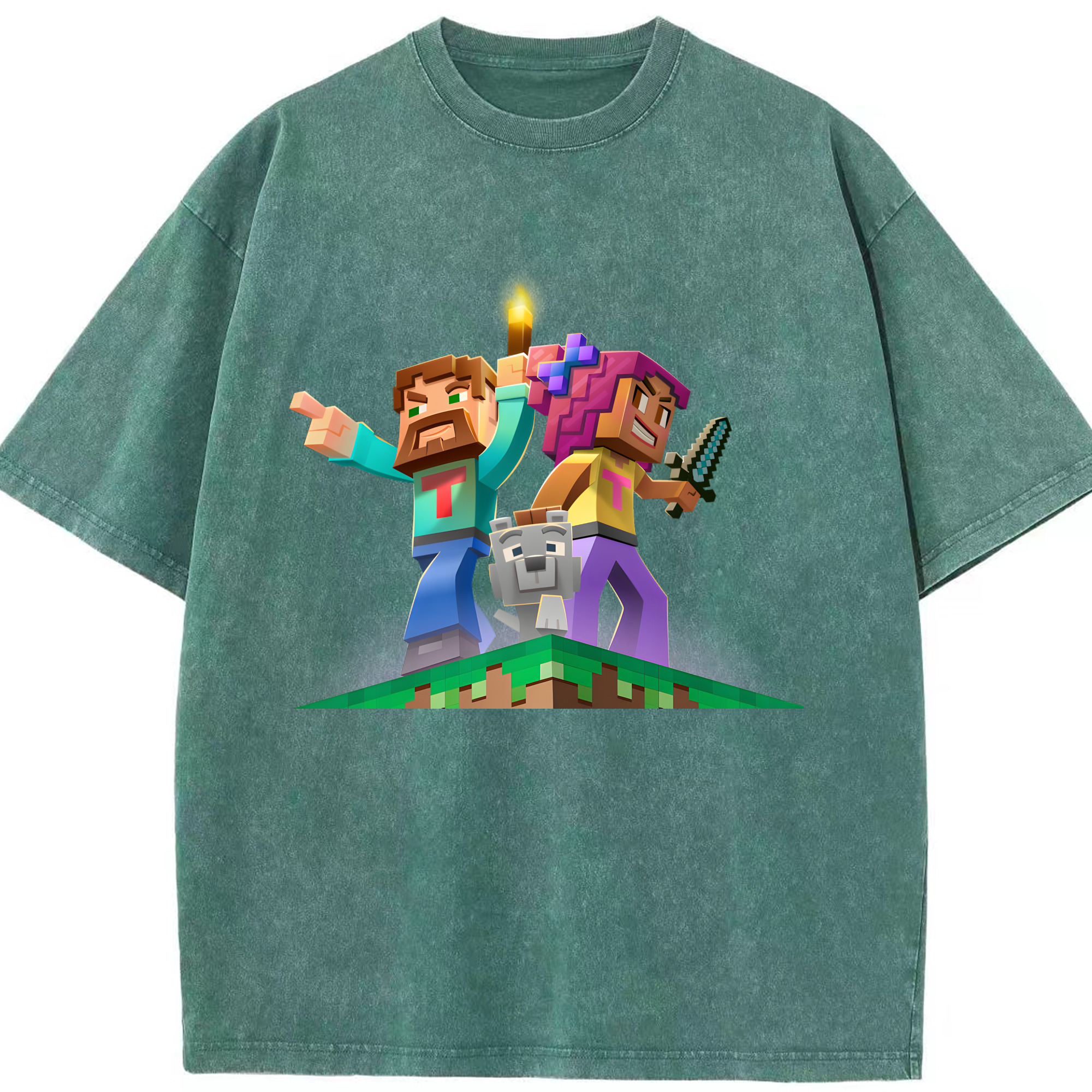 （画像用） マインクラフト ブロックの世界 Minecraft MC Block world 綿100% ヴィンテージ風 半袖Tシャツ（フロントプリント）